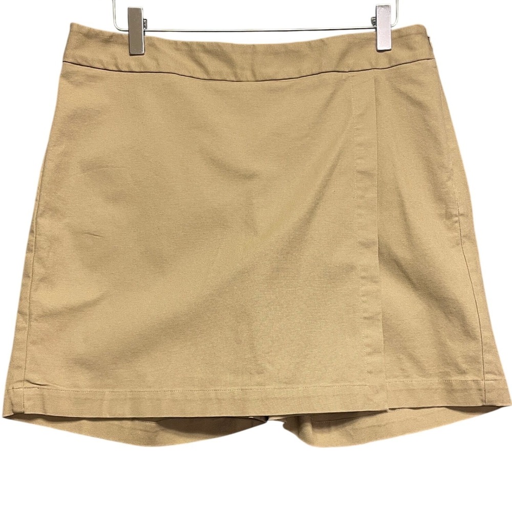 Talbots Womens Khaki Tan Cotton Blend Wrap Front Skort Size 8 Side Zip VN4889